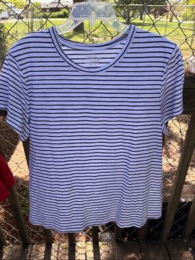 Time and Tru White and Black Striped Tee - Crewneck